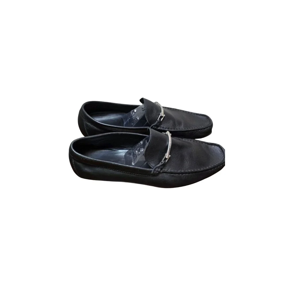 Hugo Boss Men's Black Leather Slip-On Loafers Metal Bit Detail - Size 11.5M‎